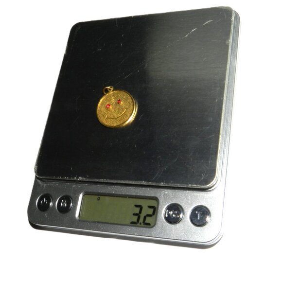 Happy Smiley Face Emoji Pendant in 14k Yellow Gold 2 Sided w Ruby - Picture 8 of 14